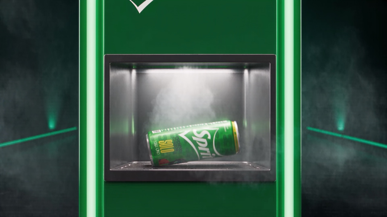 Sprite × Chencho Corleone can and vending-machine concept